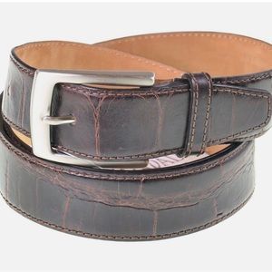 Unbranded Made n ITALY Brown Genuine Alligator Soft Leather Brass Buckle Belt
